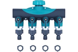 ZONADAH Distribuidor de manguera de 4 vías, interruptor independiente, divisor de manguera de jardín, válvula de metal, manguera distribuidor de agua con acoplamientos rápidos de 1/4"
