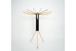 AVOID Wäscheständer platzsparend – Faltbarer Wäschetrockner mit 16 Holzarmen & 48 Hängerplätzen – Moderner Trockenständer für Balkon, Innenbereich oder Waschküche (360° – Schwarz)