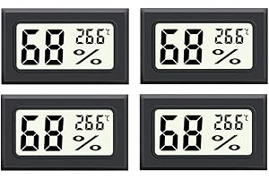 JEDEW 4-Pack Hygrometer Gauge Thermometer Indoor/Outdoor, Mini Digital Temperature Humidity Meter Tester for Humidifiers Greenhouse Reptile Plant Humidors (℃) (Rectangle-4)