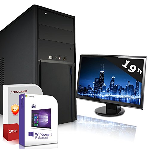 Komplett PC Office / Multimedia inkl. Windows 10 Pro 64-Bit! - Quad-Core Intel Celeron J1900 4x 2,4GHz - Intel HD Graphics - 19 Zoll TFT Monitor - 4GB DDR3 RAM - 320GB HDD - USB 3.0 - HDMI - DVI - VGA - Computer mit 3 Jahren Garantie!