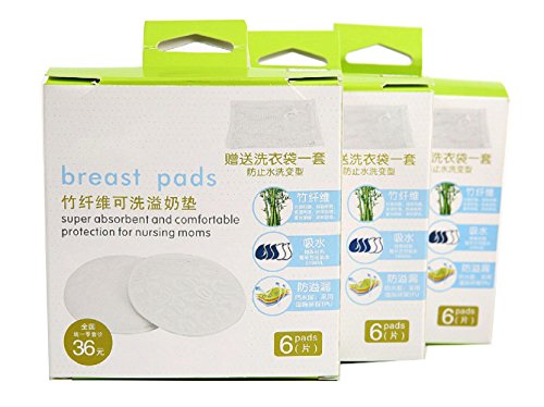 iSuperb® Reusable Washable Nursing Pads 6-Count with Thicken Organic Bamboo and Cotton Ultra Soft and Thin, with Bonus Offer of Special Designed Laundry Bag
