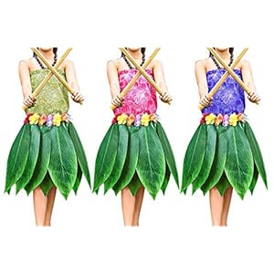 Set 3 Piezas Faldas Hawaianas de Hoja – Falda Hojas Verdes con Flores Artificiales de hibisco para fiesta en la Playa, BBQ, Cosplay y Suministros de Fiestas de Luau – Faldas Estilo Hojas de plátano