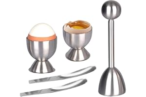 AMAYGA Set di topper per tagliauova sode morbido e duro con 2 tazze 2 cucchiai, 1 topper cutter separatore per rimuovere utensili da cucina in acciaio inossidabile