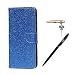 Produktbild Huawei Nova Hülle, Huawei Nova Schutzhülle, Alfort 3 in 1 Lederhülle Bling Glitter Fashion Design Premium PU Leder Hohe Qualität Tasche Case Cover Kasten Abdeckung Wallet für Huawei Nova 5.0" Smartphone Funktion Standfunktion Unterstützte Telefone und Magnetverschluss ( Blau ) + Alfort Schwarz Stylus Pen + Netter Staub Stecker
