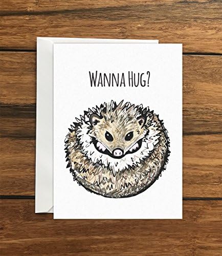 Wanna Hug? Hedgehog greeting card A6 One Card and Envelope Valentine's Romantic