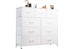 SKY-TOUCH Storage Cabinet : Bedroom Dresser with 9 Drawers Wide Storage Chest with Removable Fabric Bins Storage Organizer Unit for Living Room Entryway Hallway Nursery Kids Room (100*30*96CM White)