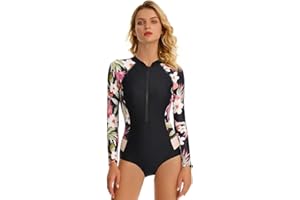 Beachkini Damen Badeanzug High Neck Kurzarm Reißverschluss Vorne Einteilige Bademode Swimsuit