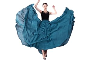 YAOTT Gonna Danza del Ventre Donna 720 Gradi Doppio Strato Gonna Lunga Fluido da Ballo in Chiffon Tinta Unita Maxi Gonne Grande Swing Pratica Costume Full Circle Gonna Flamenco Abbigliamento da Ballo