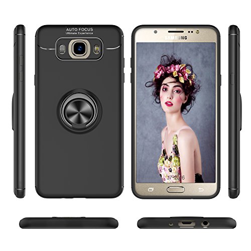 HandyhÃ¼lle j7 2016 HÃ¼lle mit HD- Schutzfolie,LeYi Neu Original HandyhÃ¼llen Handy HÃ¼lle Samsung Galaxy J7 2016 HandyhÃ¼lle Case mit Metall 360 Rotation Verstellbarer Ring Grip Stand Halter StÃ¤nder Personalized Design Kompatibel mit Magnetischer Autohalterung,UltradÃ¼nnen Ultra Slim Fit StoÃŸdÃ¤mpfung Anti-Scratch Silikon StoÃŸfÃ¤nger Bumper Anti-Fingerprint Soft Flexible TPU Smartphone SchutzhÃ¼lle fÃ¼r Samsung J7 2016 HandyhÃ¼lle Handycover Men JSZH-TPU Black