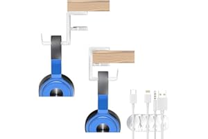 TETRA-SOLE Headphone Stand Holder with Cable Clip + FREE Cable Organiser: 360 Degree Swivel Adjustable DUAL: Springed Clamp Gaming Headset Desk Hook +Strong Adhesive Attachment, Universal Adjustable (White)