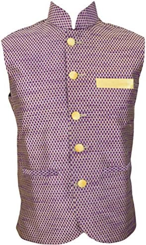 Mens New Jaquard Waist Coat Nehru Jacket Kurta Pajama Sherwani JA1030 (40, JA1034-PURPLE)