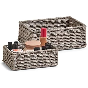 korb.outlet Stabiles Set / 2 Regalkorb mit Holzrahmen Schubfach aus