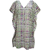 Boho Chic Designs Ladies Short Kaftan Dress Multigreen Kimono V-Neck Summer Beach Dress M