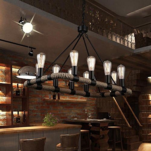 MAX-MASH 111V ~ 240V (inclusive) E27 Retro Industrial Loft chandelier / Pure hand-woven Hemp rope Rectangular 10Heads pendant lights,Size 45* 108 (cm)
