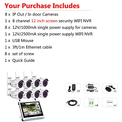Wireless Video Security System ANRAN 8 Channels 960p Wireless Security CCTV Surveillance Systems w/ 12 Inch LCD Monitor No Hard Drive, Auto Pair, Motion Detection, Smartphone Remote Access
