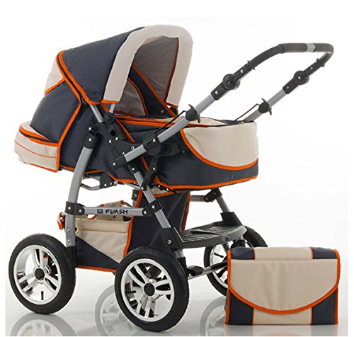 Brand New Combi Pram 2 in 1, Pram + Pushchair, Mattress, FREE ACCESSORIES in Colour Anthracite-Cream-Orange