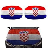 Inhalt: Zwei Außenspiegelflaggen beidseitig, die Spiegelfläche wird nicht beeinträchtigt, Verschlussart: Zugband bzw. Schlauchöffnung + Ein Motorhaubenüberzieher mit elastischer Raffung