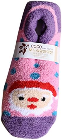 Moonuy Christmas Girls Suede Socks,Unisex Non-slip Soft Breathable Warm Fluffy Santa Claus Socks (Purple)