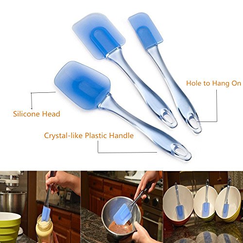 Itian 3 Stück Silikon Spatel, Haltbar, Weich und Hitzebeständig, Küche Gadget und Backwerkzeuge (Blau) - 2