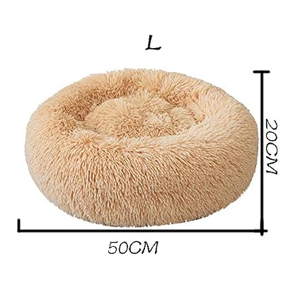 sunnymi® Nid de Compagnie Lit de Couchage de Litière de Chat PV de Sommeil Profond de Litière Confortable de Chien de Chenil de Peluche Convient aux Animaux Domestiques et aux Chats (L, Beige)