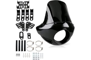 PACEWALKER Motorcycle 17" Tall Fairing Touring Sport Windshield Club Style Kit Blackout 5.75" Headlight Fairing Windshield for Super Glide T-Sport FXDXT, FXR Long Style (Gloss Black)