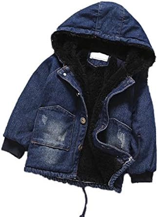 Denim Jacket Men And Women Hooded Denim Jacket Plus Cashmere Coat Cartoon Hooded Jacket Outdoor Assault Jacket Zipper Coat Autumn And Winter Windbreaker,Blue-80cm