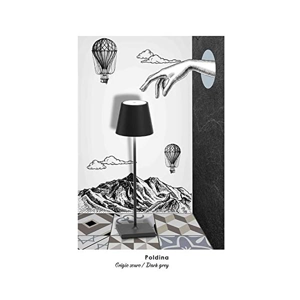 Ai Lati Poldina Grigio Scuro Lampada Da Tavolo Led 2w 3000k Ricaricabile Ip54 Esterno