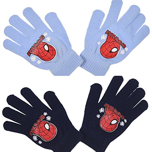 2 pares de guantes elasticos surtido diseño Spiderman (Marvel) (talla unica) 2-6 años + regalo de 18 rotuladores multicolor alta calidad (Azul claro / Azul marino)