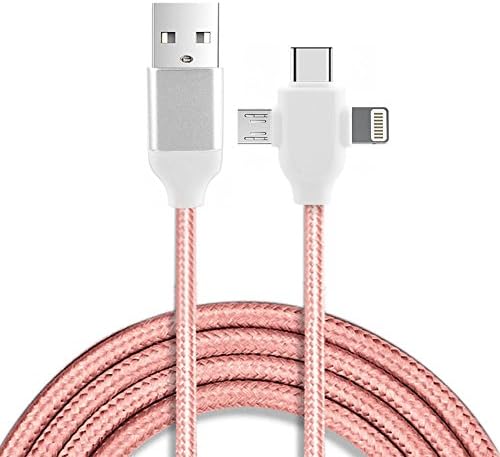 3 In 1 Cellphone Charging Cable,Bnest Nylon Braided Multifunctional Universal USB Charger Cable for for Samsung Galaxy, Edge,Android Phones and iphone 6/6s/5/5s/5c and ipad air (Rosegold)