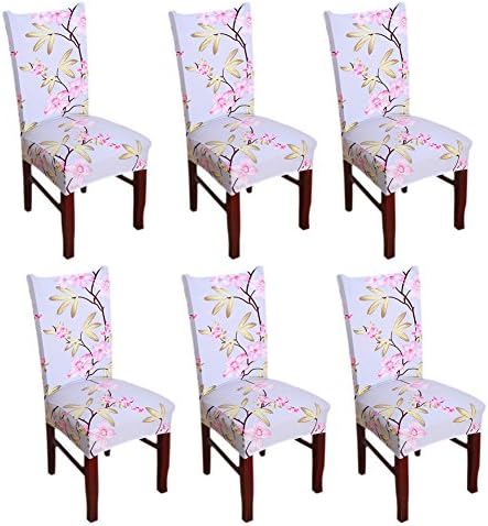 Inroy Elastic Chair Slipcovers Stretch Removable Soft Spandex with Printed Pattern Dining Room Chair Cover (6, A)