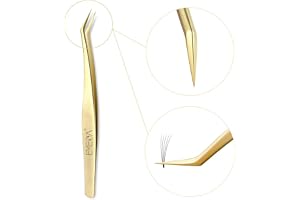 EMEDA gyllene ögonfranspincett för ögonfransförlängning, Professionell volymfranspincett, L pincett för självfläktande ögonfransförlängning, eyelash extension tweezers (golden tweezers)