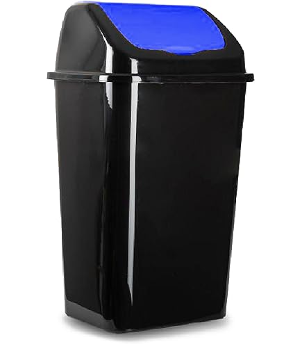 Floordirekt Robin – Pattumiera Rotonda 60 Litri Con Coperchio – Plastica Nera, Per Cucina E Ufficio – 46x46x58 Cm