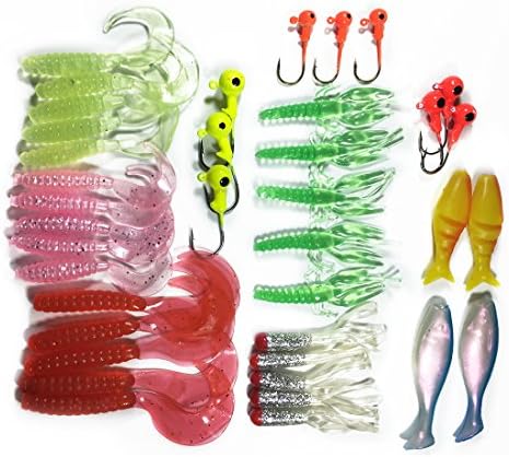 Lures Kit Soft Baits Grubs Tubes Jigheads 35pcs Soft Baits + 10pcs Jigheads