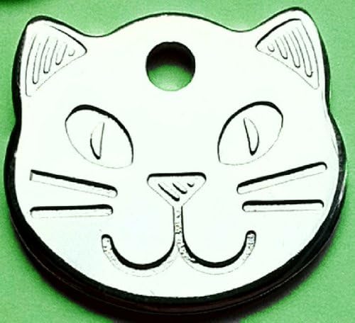 Carlton Trading 22mm (0.85") Polished Chrome Cat Face ID Tag - Free Engraving