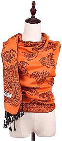 Paisley Scarf,Jacquard Shawl Wrap,Cashmere Scarf,Women's Scarves,Elegant Small Cashew by Ayuboom(Orange)