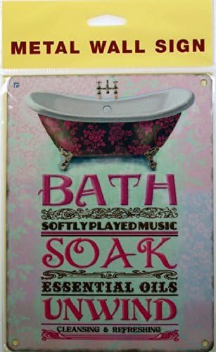 Pink Vintage Style Bath Plaque Wall Picture - Bath, Soak And Unwind!