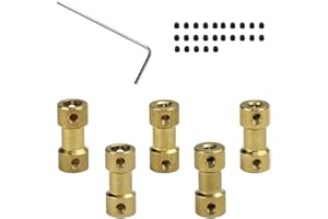 BUENTYA 5 PCS Laiton Coupleur d'Arbre Moteur avec 20 Vis et Clé Simple Adaptateur de Connecteur 2-3mm、2-4mm、4-4-mm、4m-6mm、6-6mm Accouplement pour Manivelle Volet Roulant DIY Entraînement Mécanique