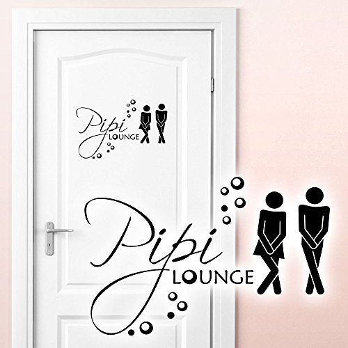 Grandora W755 WC Türaufkleber Pipi Lounge + Mann Frau Piktogramm Bad Wandtattoo schwarz 27 x 18 cm