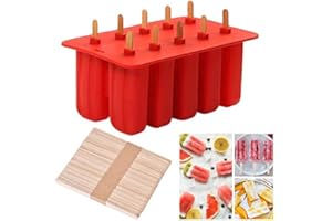 Cozywind Molde para Helados y Polos,100% Silicona Alimentaria,Con Tapa,Con 50 Palitos de Madera (rojo)