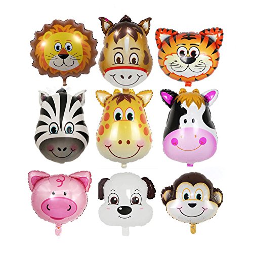 ED-Lumos Globos de Helio Decoración para niños Forma Los animales Caballo Tigre Toro León Mono Cerdo Burro Perro Cebra– Globos de Aluminio 9 pcs Multicolor Dimensión de cada uno 45x45cm