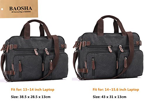 BAOSHA HB-22 Vintage Leinwand Herren Aktenkoffer Rucks  cke Arbeitstasche Umh  ngetasche Schultertasche Canvas Laptoptasche f  r 14 Zoll Grau