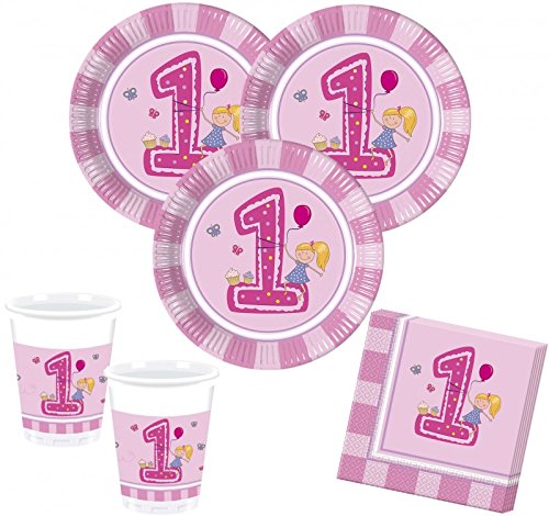 XXL Erster Geburtstag Mädchen Rosa Party Deko Set 16 Personen - 2