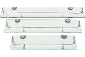 BTGGG Glass Shelf Bathroom Shelves Wall Mounted 3 Sizes 40mm 50mm 60mm Glass Floating Shelves with Single Tier Shower Shelves for Bathroom with Stainless Steel Rail, 50cmX11cmx3.5cm(M)