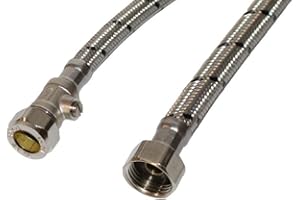 Aumix x2 (Pair) 15mm x ½” inch BSP 9mm Bore 300mm Flexible Braided Pipe Bathroom Tap Connector Hose with Isolator Valve WRAS Approved