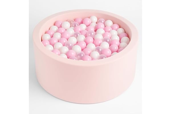 Angelove Piscine à Balles Ø 90 × 30 cm avec 200 Balles - Bassin Rond en Mousse à Housse Amovible, Coton, Rose Clair