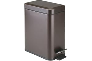 ‎MDESIGN mDesign rechteckiger Tretmülleimer mit 5 L Kapazität – kompakter Mülleimer mit Inneneimer für das Bad, Schlafzimmer oder Büro – moderner Papierkorb aus Metall und Kunststoff – bronzefarben