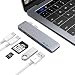 Produktbild QacQoc USB C HUB Thunderbolt 3 Aluminium Adapter mit 2 Type C Stecker, 2 USB 3.0 Ports, SD/Micro SD Kartenleser für MacBook Pro 2016/2017/2018 MacBook Air 2018 (Grau)