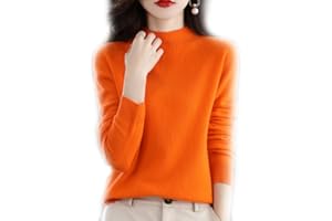 BAWUTZ Pull en Cachemire pour Femme, 100% Solide Décontracté, Haut de Chemisier Tricoté à Col Montant, Manches Longues pour l'Automne et l'Hiver