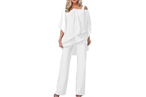 Dantazz Damen Hosenanzug Elegant 2-Teiliges 3/4 Batwing Ärmel Unregelmäßiger Shirts + Hohe Taille Weites Bein Hose Zweiteiler Sets Hochzeit Festlich Abendanzug Einfarbig Freizeitanzug Outfit