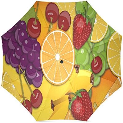 Colorful Fruit Grapes and Cherries, Strawberry, Oranges Anti Rain Windproof Travel Golf Sports Foldable Umbrella
